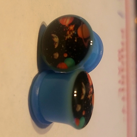 Blue Acrylic Galaxy SPACE Single Flared Plugs - Picture 3 of 6
